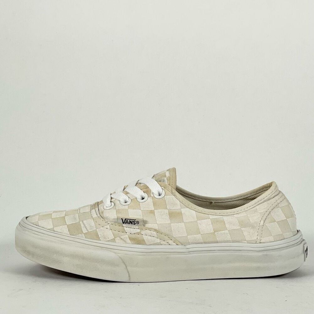 Vintage 90s VANS Authentic Mens 6 Cream Checkered Style #44 Skate Shoes (WOs-8)